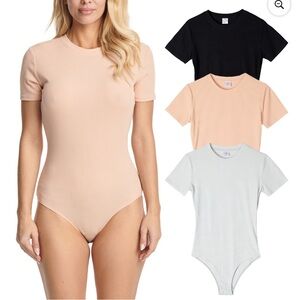 New Women's Short Sleeve Bodysuit - Black, Cream, White